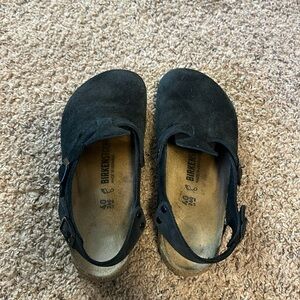 Birkenstock black suede clogs